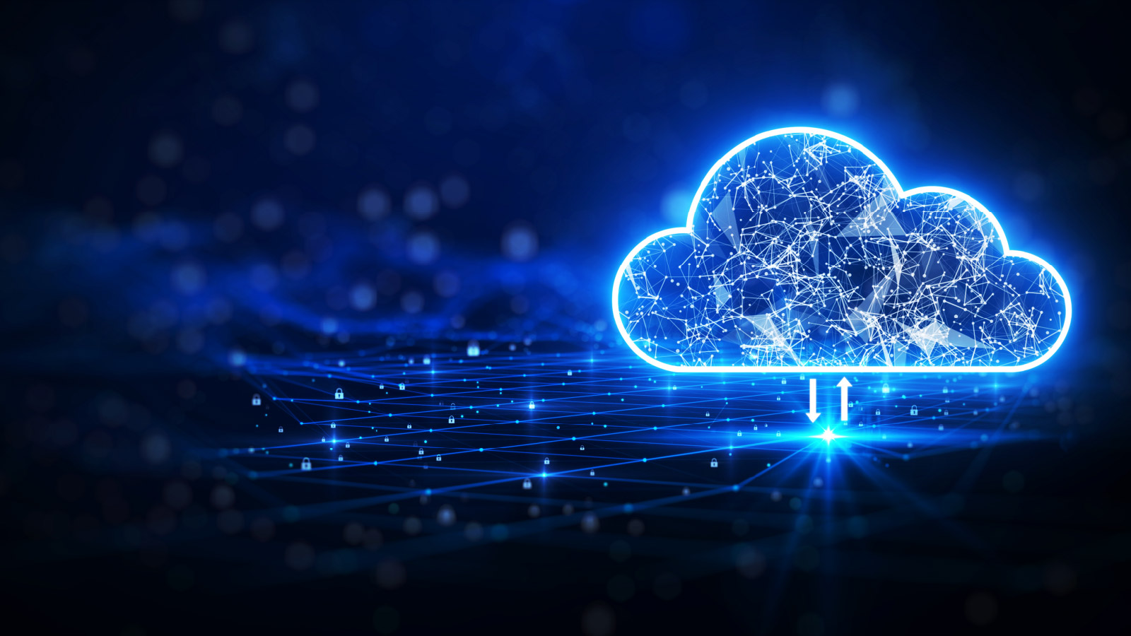 Image of a icon representation of the "cloud" connecting to other network nodes
